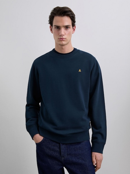 Scalpers Blue Contrasting Embroidered Skull Sweatshirt (G62061) | £90