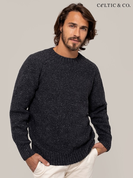 Celtic & Co. Grey Mens Cashmere & Merino Wool Moss Stich Jumper (G62160) | £139