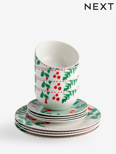 12 Piece Christmas Foliage Dinner Set