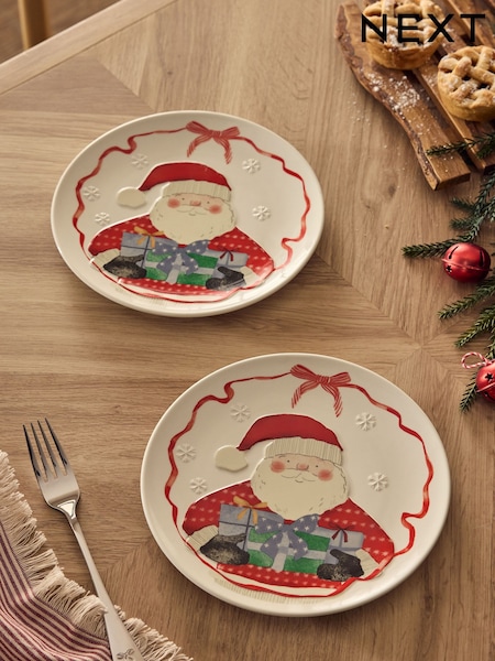 Set Of 2 Christmas Santa Side Plates