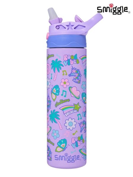Smiggle Purple All Stars Stainless Steel Flip Drink Bottle 520Ml (G62246) | £16.50