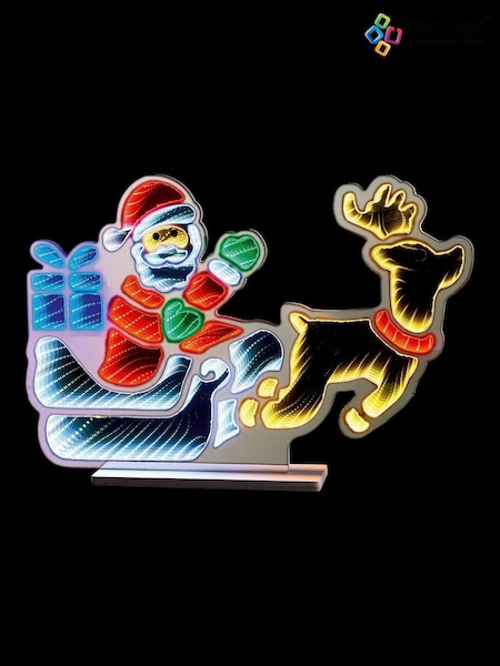 Premier Decorations Ltd Standing Santa in Sleigh & Present Infinity Mirror (G62296) | £64