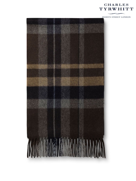 Charles Tyrwhitt Brown Window Pane Check Cashmere Scarf (G62321) | £90