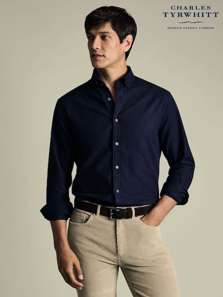 Charles Tyrwhitt Denim Blue Dobby Flannel Classic Fit Shirt (G62327) | £70