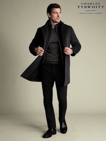 Charles Tyrwhitt Grey Pure Wool Funnel Neck Overcoat (G62329) | £249