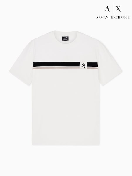 Armani Exchange Logo Stripe White T-Shirt (G62359) | £60