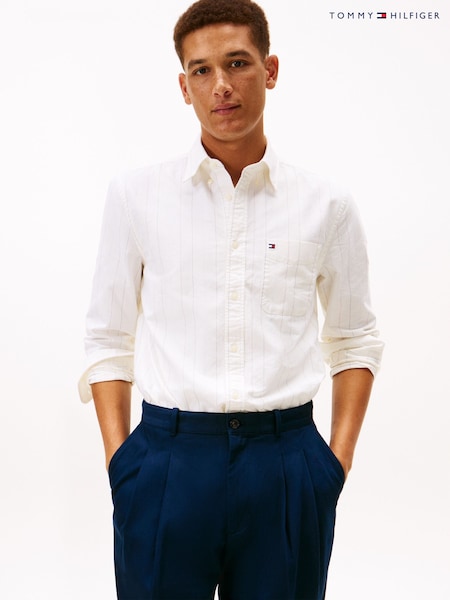 Tommy Hilfiger White Regular Fit Pinstripe Oxford Shirt (G62413) | £90
