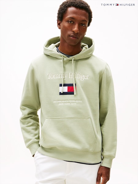 Tommy Hilfiger Green Logo Embroidery Flex Fleece Hoodie (G62420) | £120