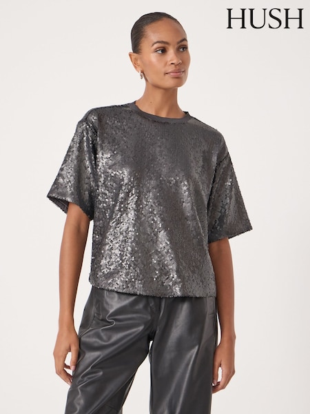 Hush Grey Holly Matte Sequin T-Shirt (G62449) | £80