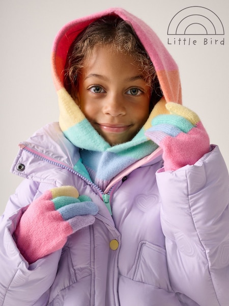 Multi - Little Bird By Jools Oliver Pastel Rainbow Knitted Hood And Gloves Set