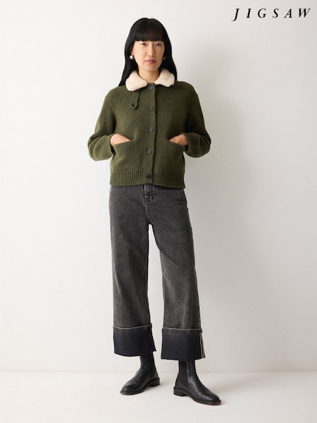 Jigsaw Green Sherpa Collar Cardigan (G62525) | £195