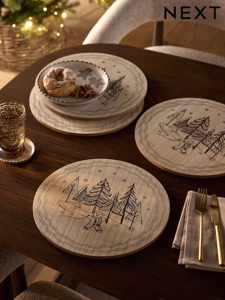 Set Of 4 Christmas Gingerbread Wooden Placemats