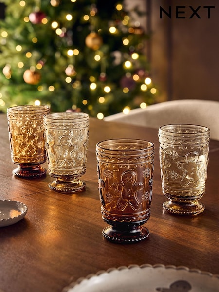 Set Of 4 Pressed Christmas Tumbler Glasses