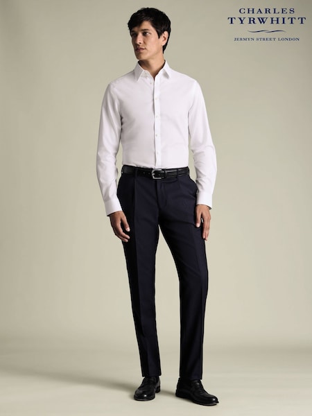 Charles Tyrwhitt Blue Wool Stretch Pleated Trousers (G62633) | £100