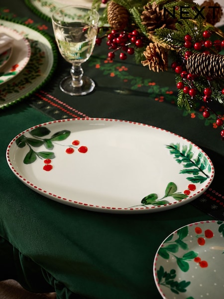 Christmas Foliage Holly And Winter Berry Serving Platter
