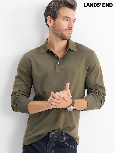 Lands' End Green Long Sleeve Supima Cotton Polo Shirt (G62758) | £50