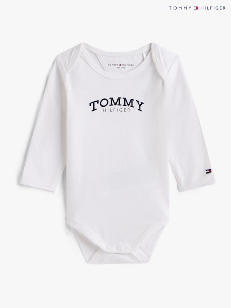 Tommy Hilfiger White Logo Jersey Long Sleeve Bodysuit (G62764) | £22
