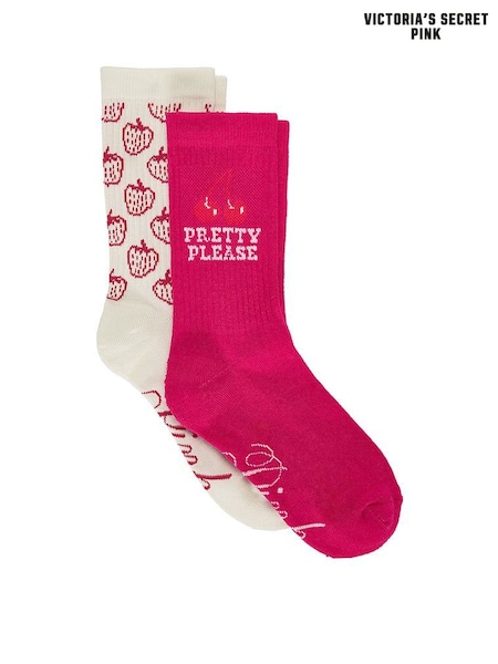 Pink Strawberry Print - Victoria's Secret Pink 2 Pack Crew Socks