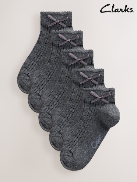 Grey - Clarks Clarks Back To School Bow Trainer Socks 5 Pack
