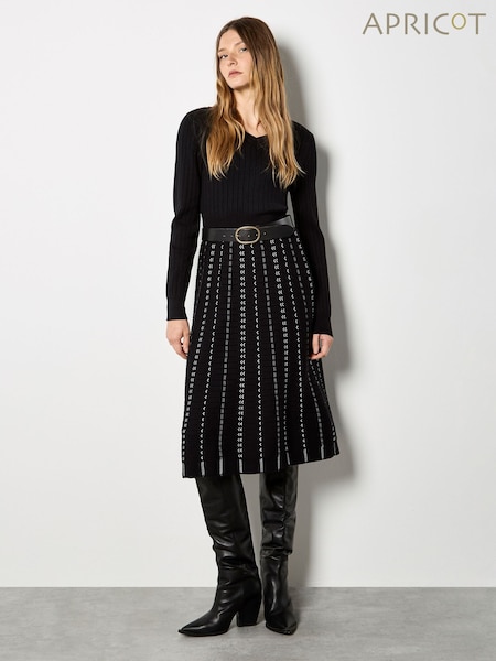 Apricot Black Miniature Detail Knitted Dress (G62859) | £50