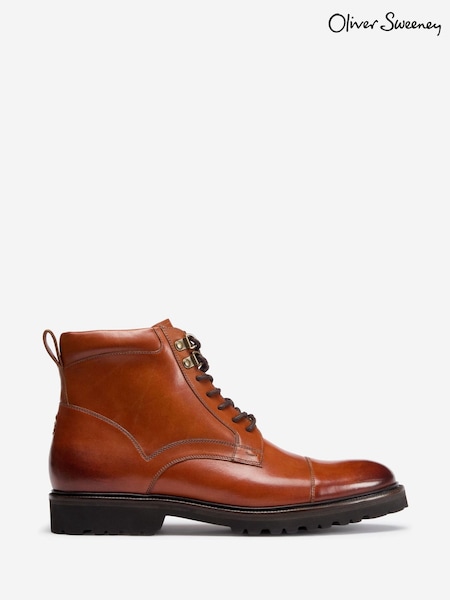 Oliver Sweeney Antiqued Leather Brogue Brown Boots (G62914) | £199