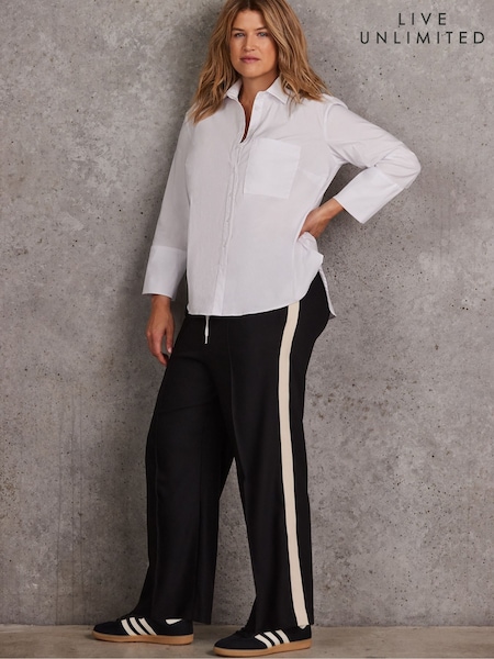 Live Unlimited Black Wide Leg Trousers with Grosgrain Side Detail (G63061) | £79