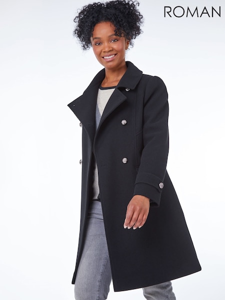 Roman Black Petite Double Breasted Military Coat (G63073) | £90