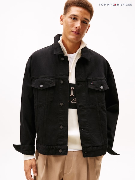 Tommy Hilfiger Black Relaxed Washed Denim Trucker Jacket (G63086) | £130