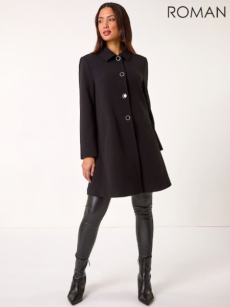 Roman Black Buttoned Swing Coat (G63113) | £85