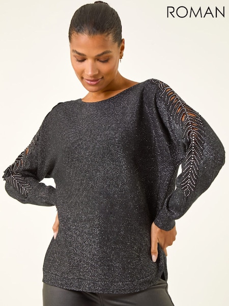Roman Black Shimmer Leaf Knit Jumper (G63156) | £40