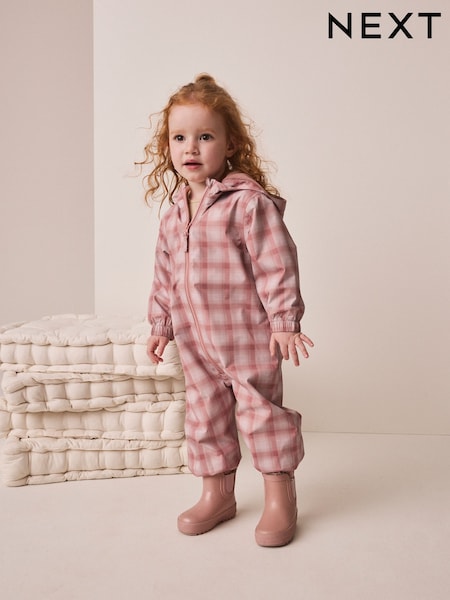 Pink Check - Waterproof Fleece Lined Puddlesuit (3mths-7yrs)