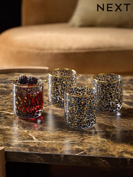 Set Of 4 Leopard Print Tumbler Glasses