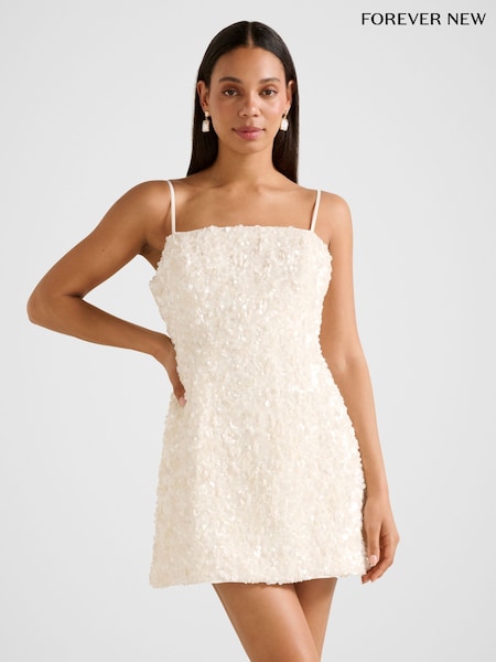 Forever New White Kirby Sequin Mini Dress (G63345) | £110