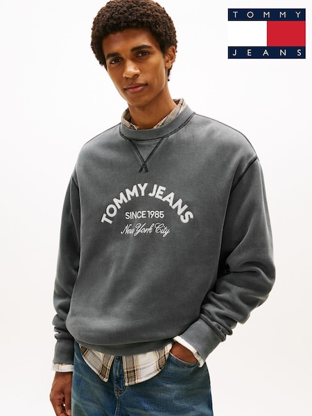 Tommy Jeans Black Arch Logo Appliqué Washed Sweatshirt (G63370) | £85