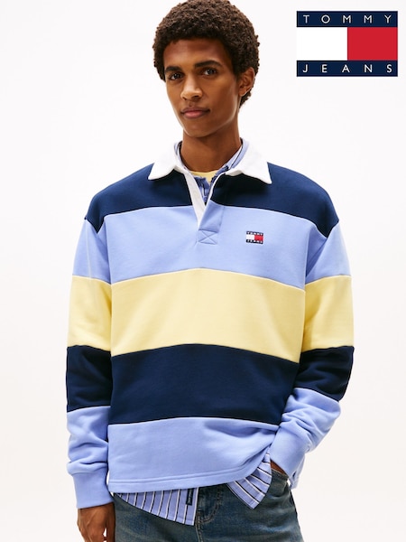 Tommy Jeans Blue Badge Stripe Relaxed Rugby Shirt (G63378) | £95