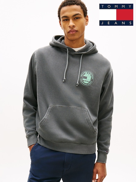 Tommy Jeans Black Back Slogan Washed Relaxed Hoodie (G63380) | £85