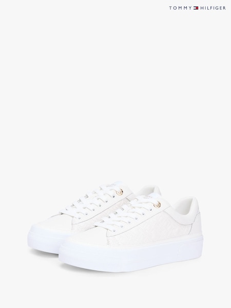 Tommy Hilfiger Natural Monogram Quilted Leather Platform Trainers (G63477) | £100
