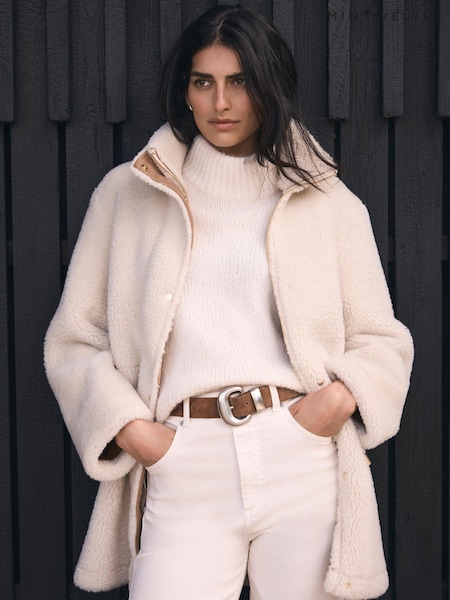 Mint Velvet White Borg Parka Coat (G63610) | £220