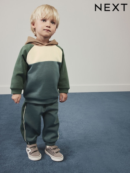 Blue/Green - Colour Block Hoodie And Joggers Set (3mths-7yrs)