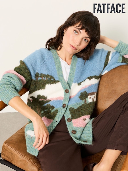 Blue - Fatface Landscape Knitted Cardigan