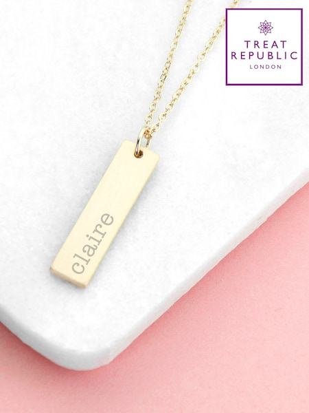Treat Republic Personalised Statement Gold Plated Bar Necklace (G63758) | £27
