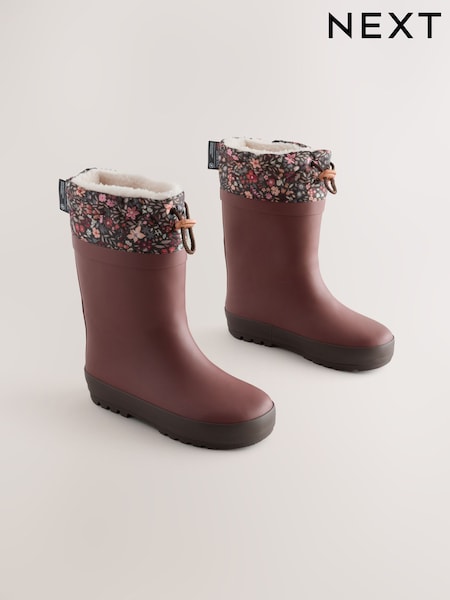 Burgundy Red Floral - Thinsulate Lined Cuff Wellies