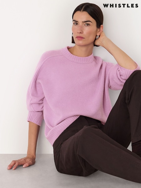 Whistles Purple Wool Mix Seam Detail Knit Jumper (G63854) | £99
