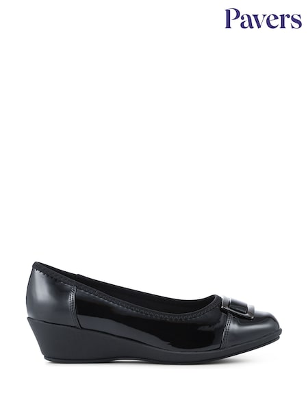 Pavers Black Wide Fit Flexible Wedge Heel Pumps (G64213) | £35