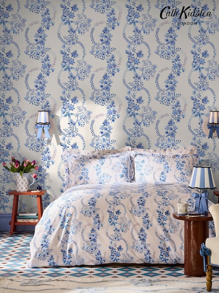 Cath Kidston Blue and White Road Floral A4 Wallpaper Sample (G64232) | £1