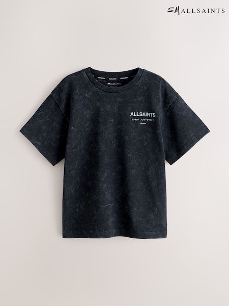 smALLSAINTS Washed Black Oversized Underground Crew Neck Cotton T-Shirt (G64282) | £22 - £28