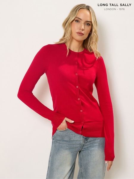 Long Tall Sally Red Crew Neck Cardigan (G64393) | £29