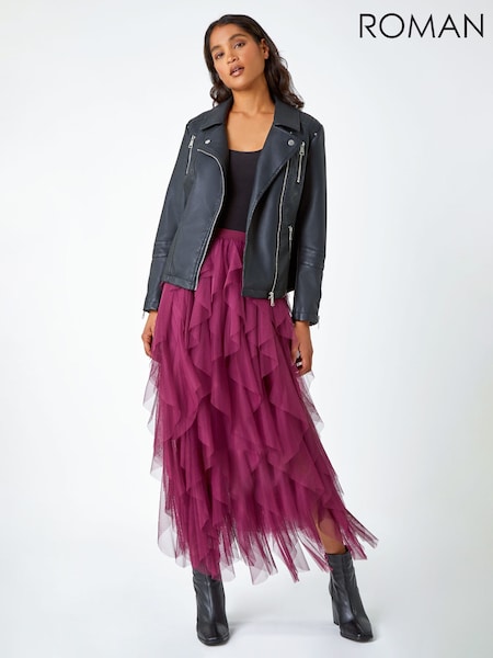 Roman Red Elasticated Mesh Layered Skirt (G64463) | £52