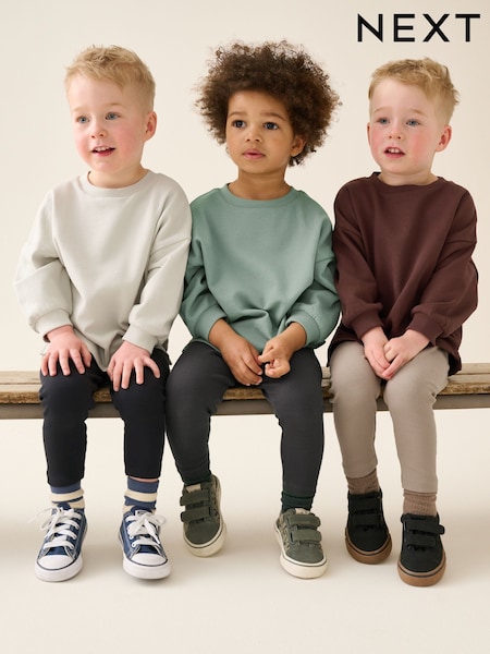 Brown/Green/Off-white - Crew Top And Legging Set 3 Pack (3mths-7yrs)