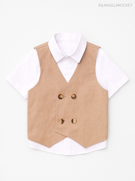 Angel & Rocket Cream Chester Double Breasted Waistcoat And Shirt Set (G64533) | £38 - £45